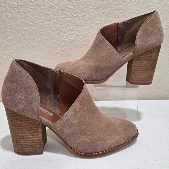 Beige Booties Women's Size 10 High Heel Suede Leather Side Zipper - Picture 2 of 10